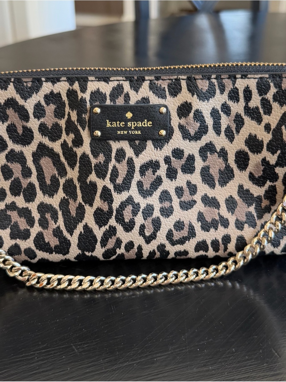 kate spade Leopard Print Chain Crossbody - Black & Tan